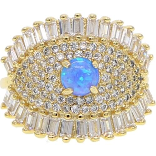 Micro pave cz blue fire opal luxury turkish evil eye engagement ring Bohemia jewelry