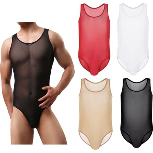 Sexy Breathable Nightclub Slimming Underwear Net Yarn Corset Transparent Shapers Mens Leotard Mankini Stretch Thong Bodysuit