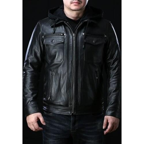 Super Offer! 1911, Asian Size Read Description Genuine Cow Skin Leather Jacket Mens Cowhide Thick Vintage Biker Hoodie Coat