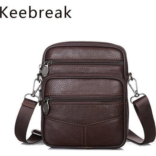 Keebreak Mens Thin Crossbody Shoulder Bags Genuine Leather Man Belt Pouch Slim Bag Small Tote Purse Holster Bags Male Handbag