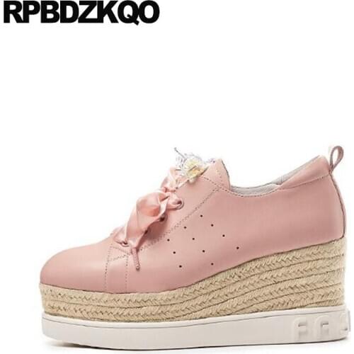 Women round toe high heels white wedge shoes rhinestone pink diamond dress black top quality 8cm platform pumps creepers lace up