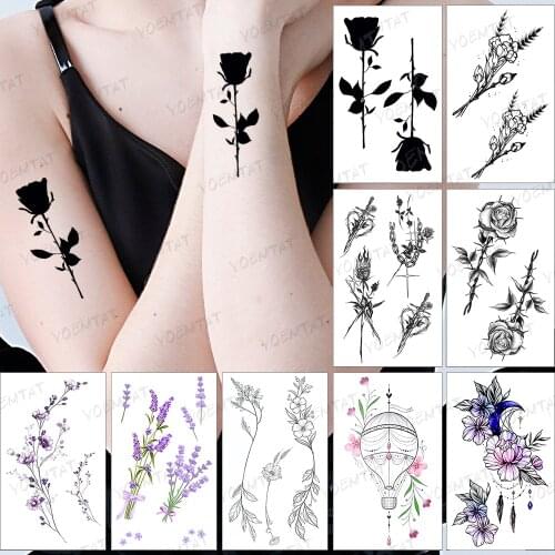 Waterproof Temporary Tattoo Sticker Black Rose Flower Tatoo Dark Wind Ink Arm Woman Man Child Tatto Fake Flash Body Art Tattoos