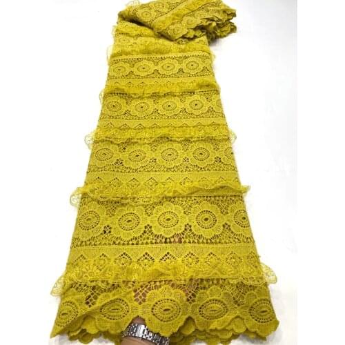 Yellow African Cord Lace Fabric High Quality Guipure Cord Lace Milk Silk Water Soluble Lace Fabric For Wedding Party HD5011