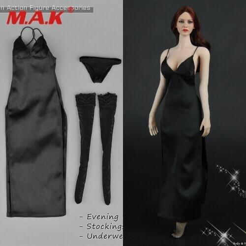 In stock Female Black Evening Dress Stockings Clothes 1/6 Scale F 12" Figure Body ZY5025