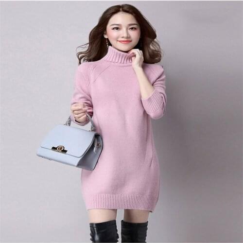 Winter Sweater Women 2019 Fashion Medium long section Turtleneck sweater comfortable pure color Big Size knitting Pullovers 825
