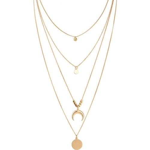 Personality Choker Beaded Crescent Moon Bell Round Pendant Multi-layer Necklace Women Bohemian Jewelry Party Gift Accessories