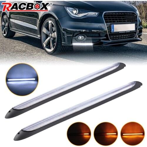 2pcs 28cm Universal Car LED Daytime Running Light Scan 12V White DRL Light Sequential Flow Yellow Turn Signal Car Accessories
