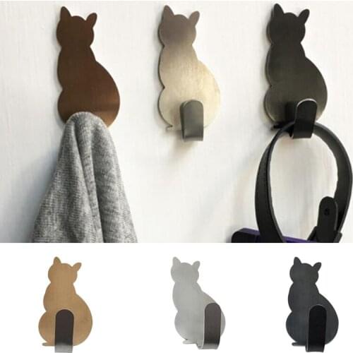 2Pcs Self Adhesive Wall Hooks Cute Cat Shaped Hooks Clothes Towel Keys Hanger Holder Rack Free Punch Bathroom Home Accessories