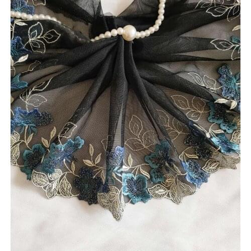 2 Yards Lace Trim Floral Embroidered Black Tulle Lace 7.87 Inches Wide High Quality