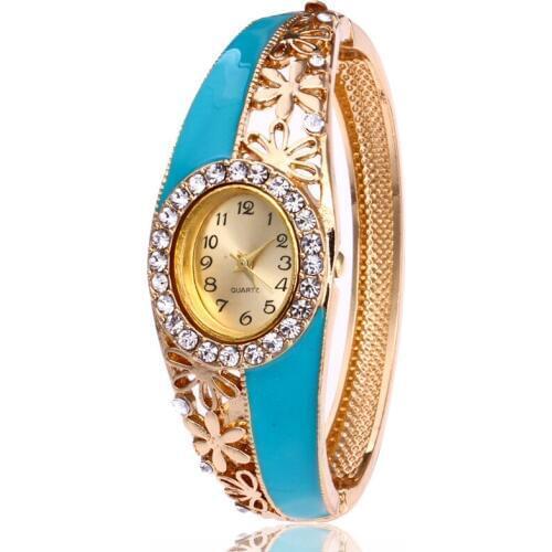 2018 Luxury Gold Womens Bracelet Watches Fashion Casual Ladies' Crystal Dress Watches Quartz Wristwatch relogio feminino Blue