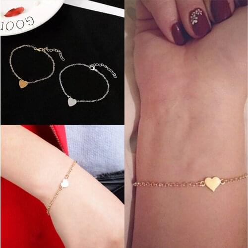 2021 Hot Sale Charming Simple Heart Bracelets&Bangles For Women Two Color Metal Bracelets Statement Jewelry Wholesale gifts