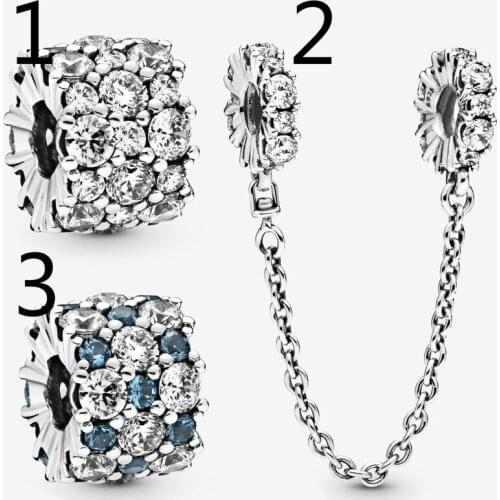 2021 New Style 925 Sterling Silver Round Clear Charm Fit Pan Bracelet Clear Crystal Safety Chain Charm Diy Jewelry