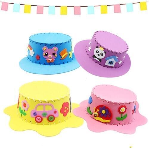 3Pcs EVA Paste Hat DIY Handmade Sewing Hat Toy Kindergarten Teaching Aids Montessori Art Craft Hat Toys for Girls Boys Christmas