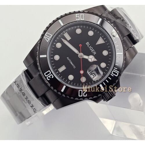 40mm black dial bracelet Sport Relogio Masculino Luminous Automatic Top Marque Luxe Hommes Horloge Montres Mechanical Stainless