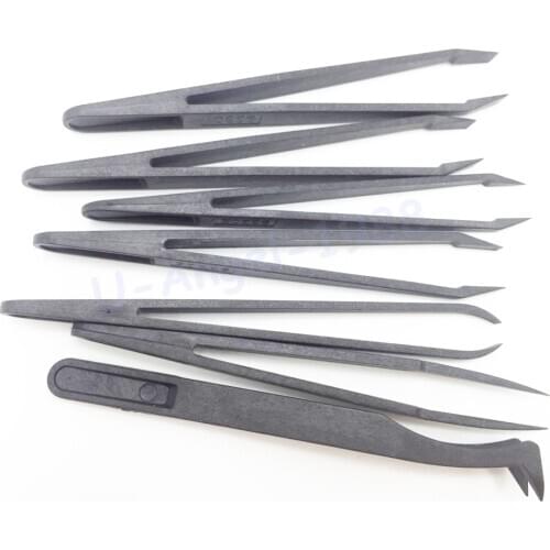 7pcs/lot Tweezer Set Antistatic Tweezers Carbon fiber composite Plastic Tweezer Heat Resistant Repair Tool