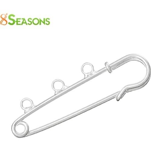 8SEASONS Safety Pins Brooch Connectors Findings silver-color 3 Loops 5cm x 1.6cm(2" x 5/8"),20PCs