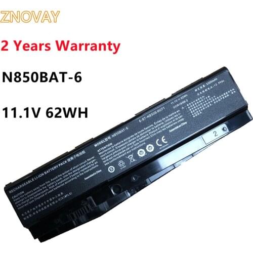 ZNOVAY N850BAT-6 Laptop Battery For Clevo N850 N850HC N850HJ N870HC N870HJ1 N870HK1 N850HJ1 N850HK1 N850HN 11.1V 62WH/5500mAh