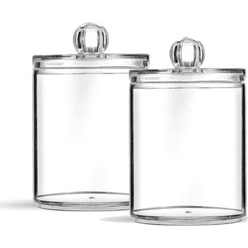2PCS Acrylic Storage Box Round Qtip Container Cosmetic Makeup Cotton Transparent Storage Jar Organizer Jewelry Storage Box