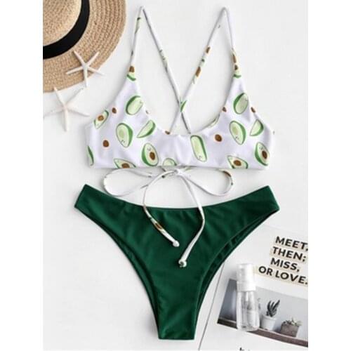 Bikini WomenS Bathing Beachwear Split Swimsuit Avocado Printed Bikini Ladies Fashion New Holiday Leisure Swimsuit