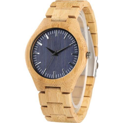 Casual Men Wrist Watch Full Bamboo Wooden Watches Dark Blue Dial Simple Sport Timepieces 2019 New Male Clock Gifts