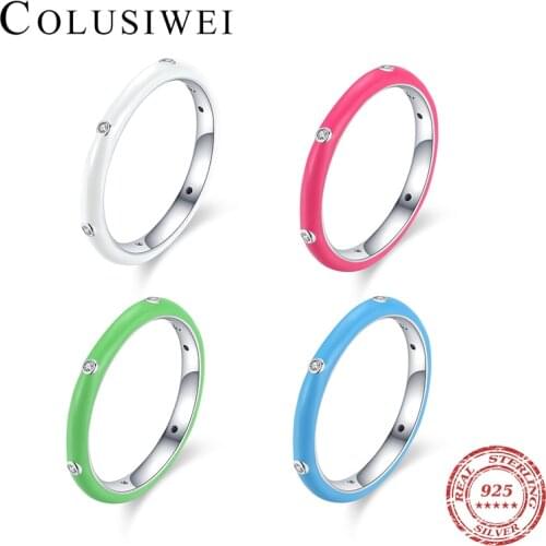 Colusiwei Brands 4 PCS Romantic 925 Sterling Silver Enamel Finger Ring for Women Zirconia Rings Wedding Engagement Rings Jewelry