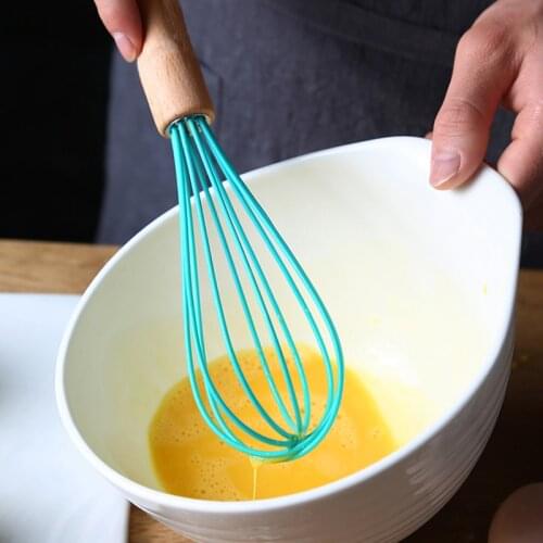 Wood Handle Egg Beater Silicone Egg Whisk Manual Cream Butter Whisk Egg Mixer Stirrer Butter Blender Kitchen Accessorie Egg Tool