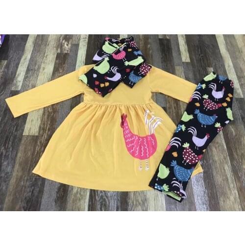 Children autumn boutique Clothes Farm hen cartoon pattern pantsuit dress (send scarf)