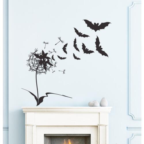 Designed Flying Bats With Flower Wall Decals For Halloween Home Special Decor Happy Halloween Wall Sticker Poster Wm-043