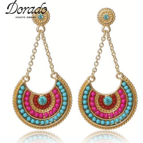 Resin Bead Long Drop Earrings For Women Retro New Alloy Ethnic Female Dangle Hanging Earring Fashion Ear Jewelry Brincos