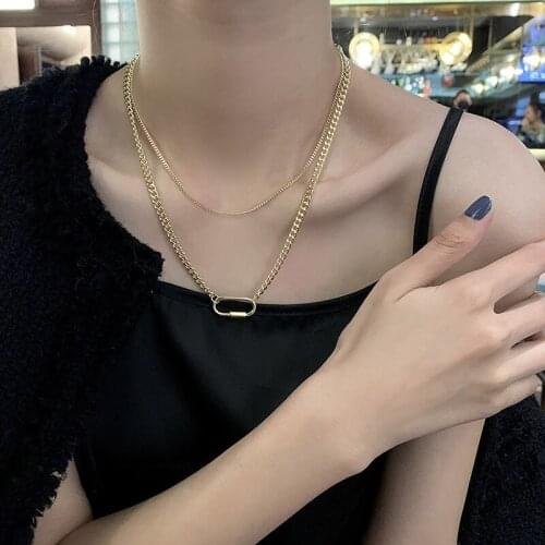 VENTFILLE925 Sterling Silver Paperclip Double Layer Necklace for Women Golden Vintage Clavicle Chain Simply Jewelry Wholesale