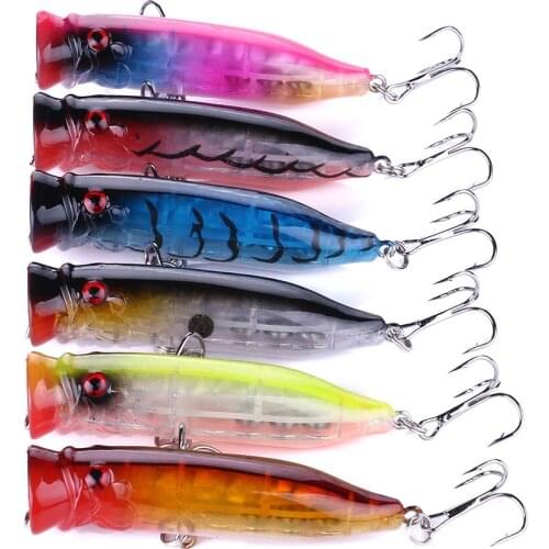 HENGJIA 6pcs 7.2cm 9.5g Popper Wobbler Fishing Lure Floating Hard Crankbait Topwater Shiner Fishing Tackle