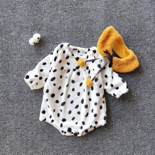 Baby Girls Round Neck Long Sleeve Newborn Dot Cotton Rompers Triangle Design Flannel spring autumn princess clothes