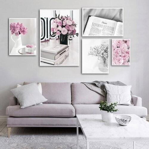 Carnation Roses Vase Daisy Book Coffee Wall Art Canvas Painting Nordic Posters And Prints Wall Pictures For Living Room Decor