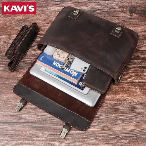 KAVIS Hot Brand Bag Mens Genuine Leather Briefcase Male Man Laptop Bag Genuine Leather Messenger Bags High Capacity for Men