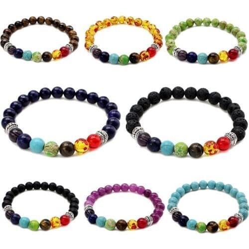7 Chakra Healing Bracelet with Volcanic Lava, Mala Meditation Bracelet Mens and Womens Jewelry Protection, Energy, Healing