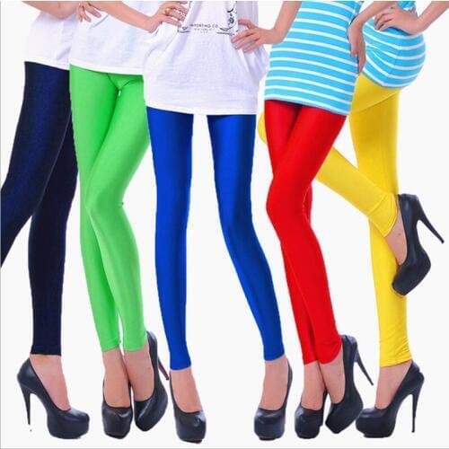 Neon Leggings Push Up Fitness Legging Summer Workout Elastic Silk Stretch Shiny Leggings Skinny Pant Large Size femme