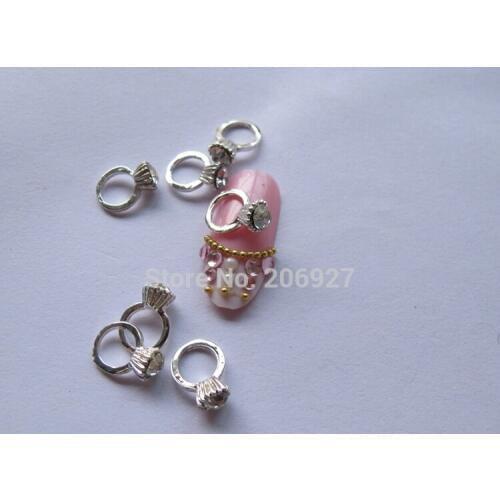 MD-248 10pcs Fancy Crystal Rhinestone Silver Ring Deco Metal Charms Metal Deco Charms Nail Art