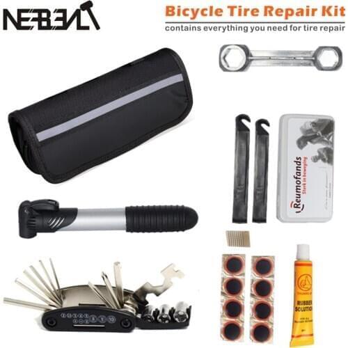 Bicycle Multifunction Repair Kit Tire Repair Kit Inflator Repair Wrench Set Mountain Bike Repair Tools MTB Tool Set with Bag