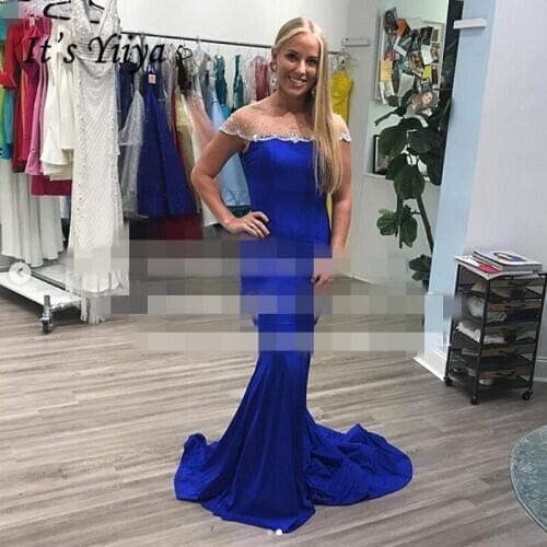 Mrs win Evening Dress Royal Blue Evening Dresses Off Shoulder Elegant Train Formal Gowns Mermaid Long robe de soiree HR415