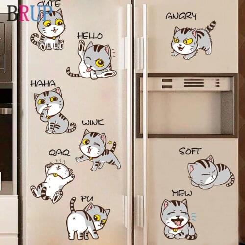 Cartoon Lovely Cats Wall Stickers Fridge Decoration Funny Cats Home Decor for Kids Room DIY Art Stikers Muraux Waterproof