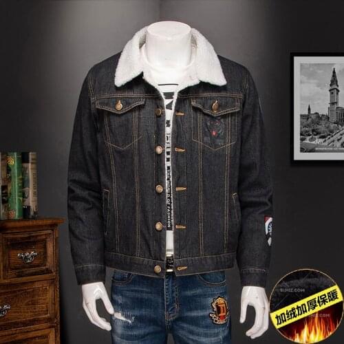 Jacket Mens US Denim Flying Tigers Flag Style Winter Thicken Plus velvet Man Cowboy Outerwear Black American Clothes S1107