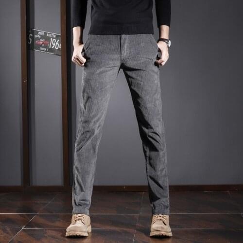 Autumn Winter Corduroy pants Men Straight fit Stretch Casual Pants Gray Black Man pants trousers 2021