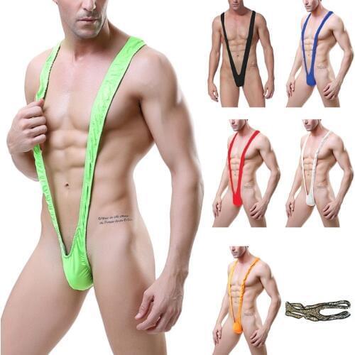 Mens Lingerie Shoulder Straps Mankini One-Piece V Sling Stretch Singlet Bodysuit