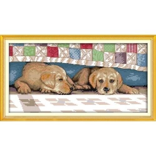 Joy Sunday Dog Animals Labrador Puppy Painting Counted Printed on Canvas Cross Stitch Kit DMC11&14CT Needlework Set Embroidery