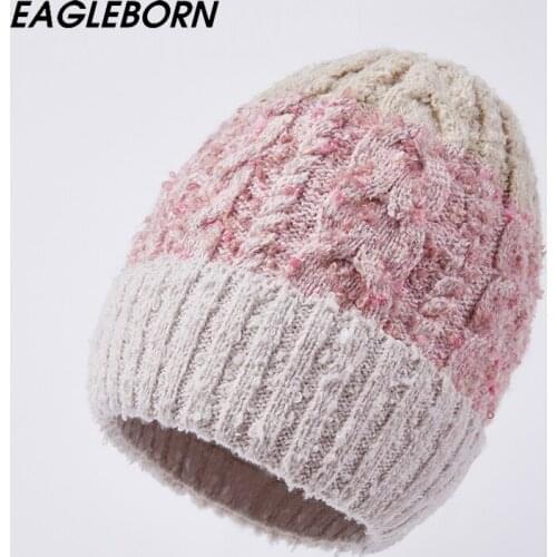 New Beanie Women Hat Skullies Stitching Fashionable Girl Hat Color Bonnets Girls Winter Hats for Women Light Color Knitted Hat