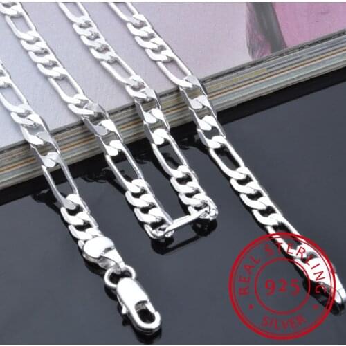 Wholesale Personality Fashion Unisex Party Wedding Gift Silver 4MM Figaro Chain 925 Sterling Silver Chain Necklace NC197