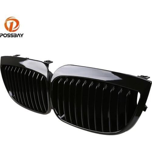 POSSBAY Front Kidney Grille Grill Gloss Black Racing Grills for BMW 1-Series E87 120i/123d/130i 5-door 2004-2007 Pre-facelift