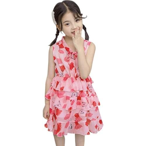 Girls Dress Floral Pattern Dress For Girl Tiered Dress Kids Summer Costumes For Girls 6 8 10 12 14