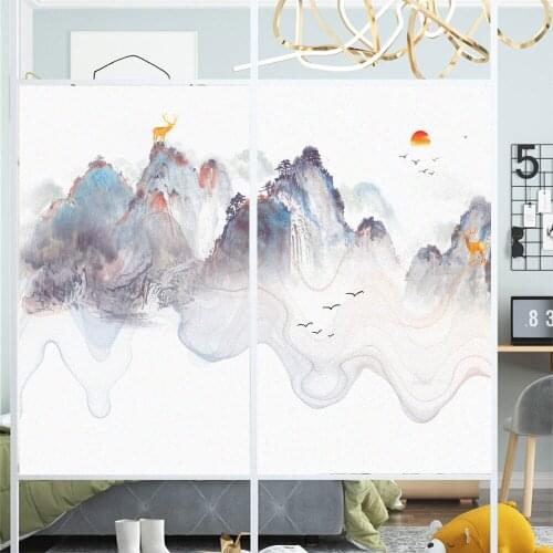 Window Film Privacy Deer Painting Frosted Glass Sticker UV Blocking Heat Control Window Coverings Window Tint for Homedecor