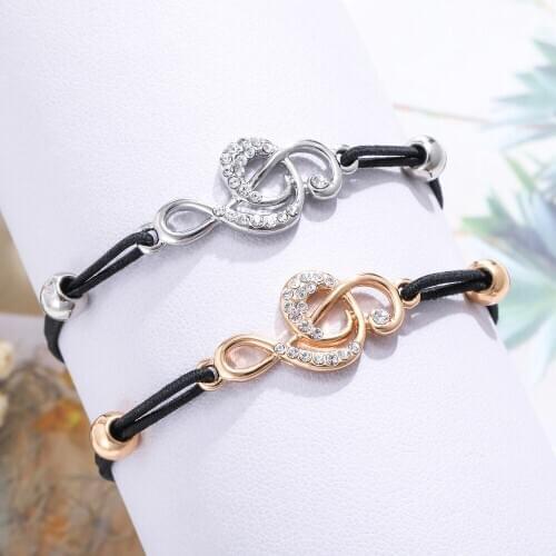 Gold Silver Plated Musical Notes Bracelets Black Rope Adjustable Bracelet Female Gift Handmade Jewelry Accessories for Women